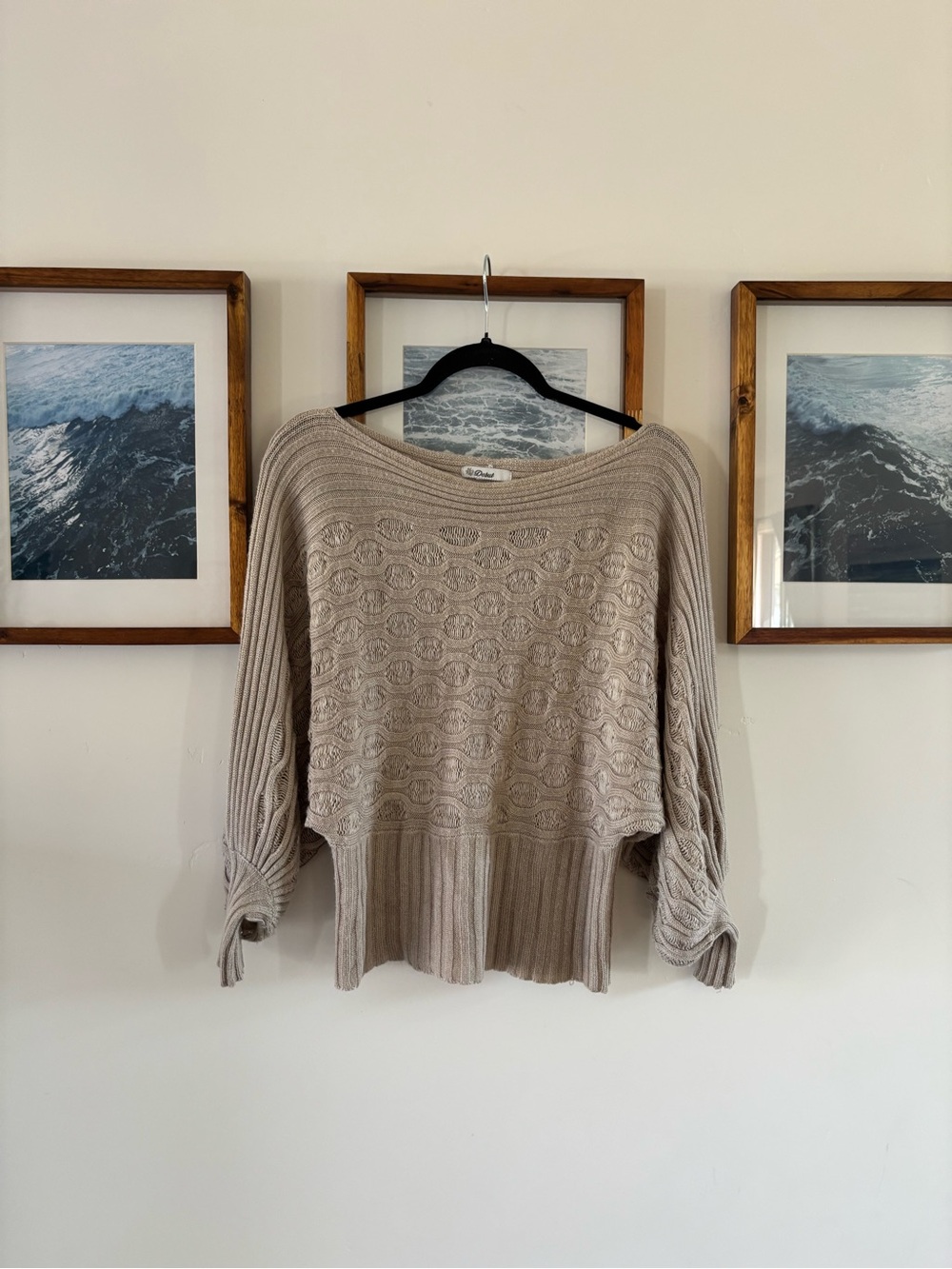 Y2K vintage debut Taupe Textured Boatneck Knit Sweater
